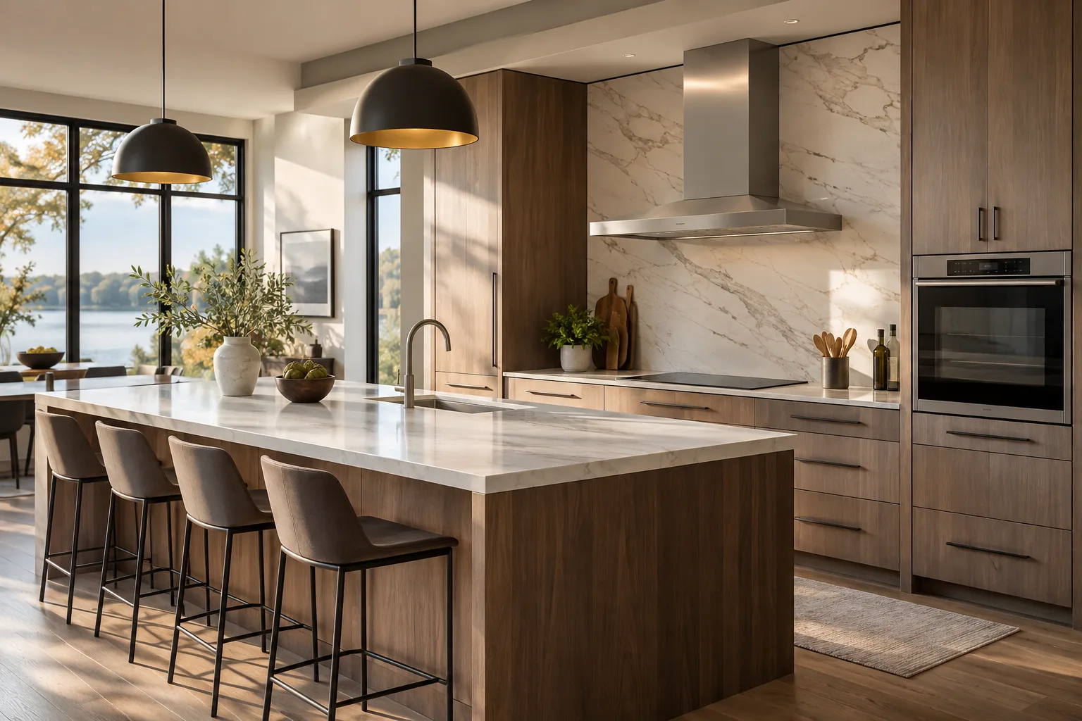 Integrated cooking appliances in a modern project kitchen