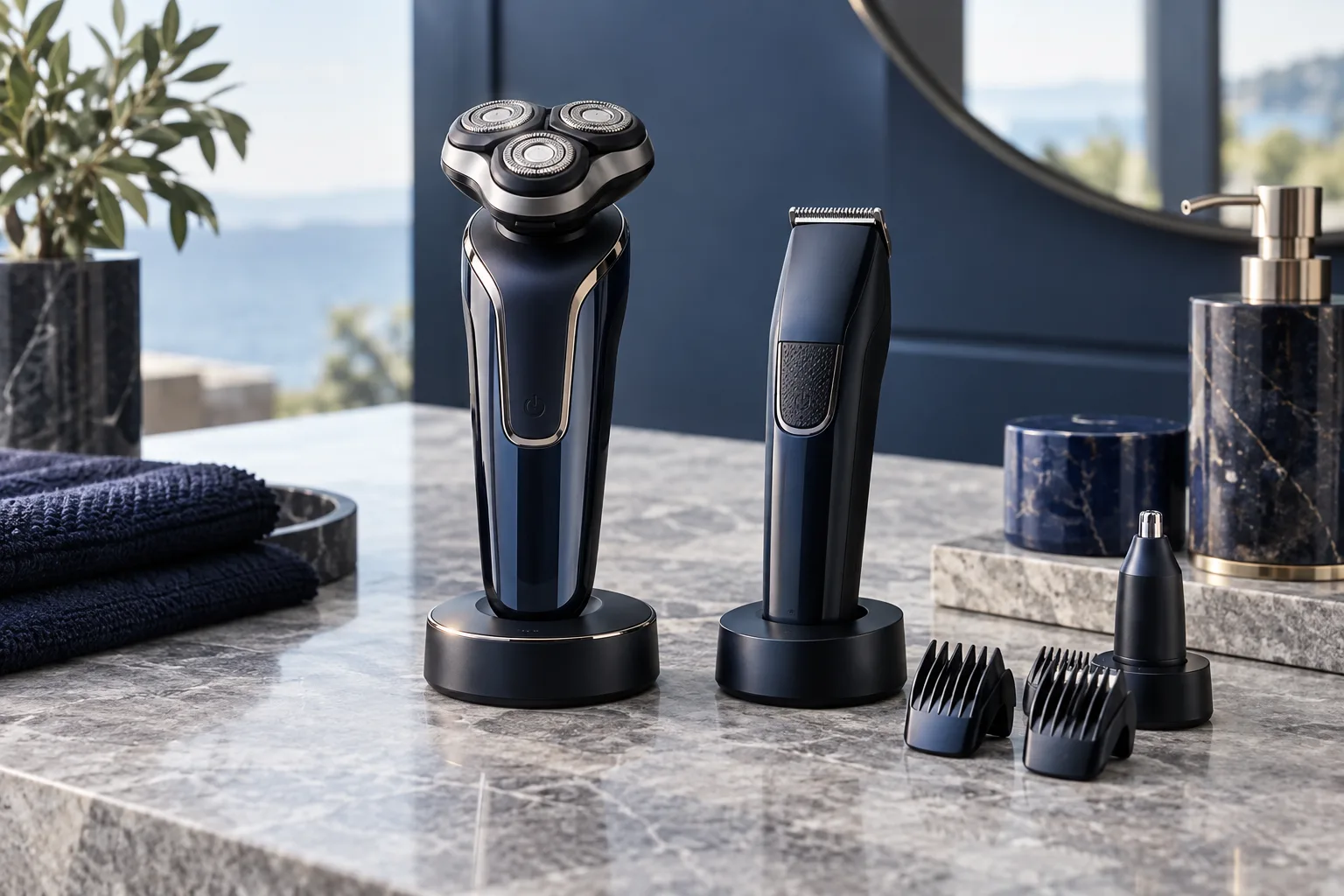 Personal grooming appliances presented in a premium retail setting
